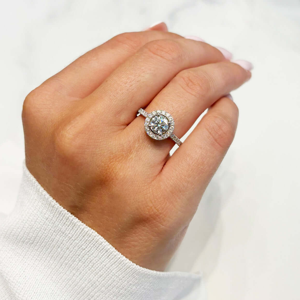 Solitär Halo Labordiamant Ring 14k Gold