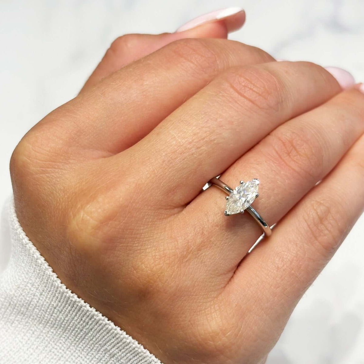 Labordiamant Ring 14k Gold Marquise Schliff