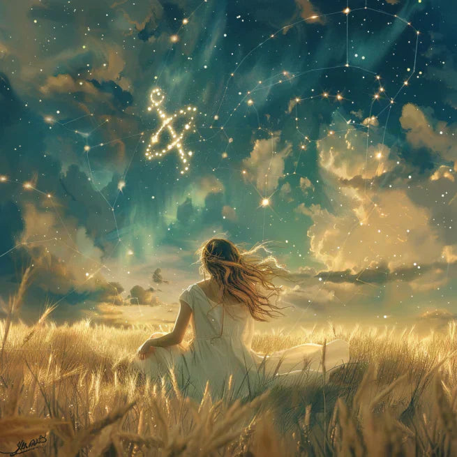 Frau geht durch Feld 