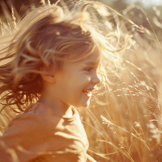 Mädchen läuft durch Wiese