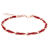 Armband Unico 925 Silber rosé vergoldet, Textilband dunkelrot