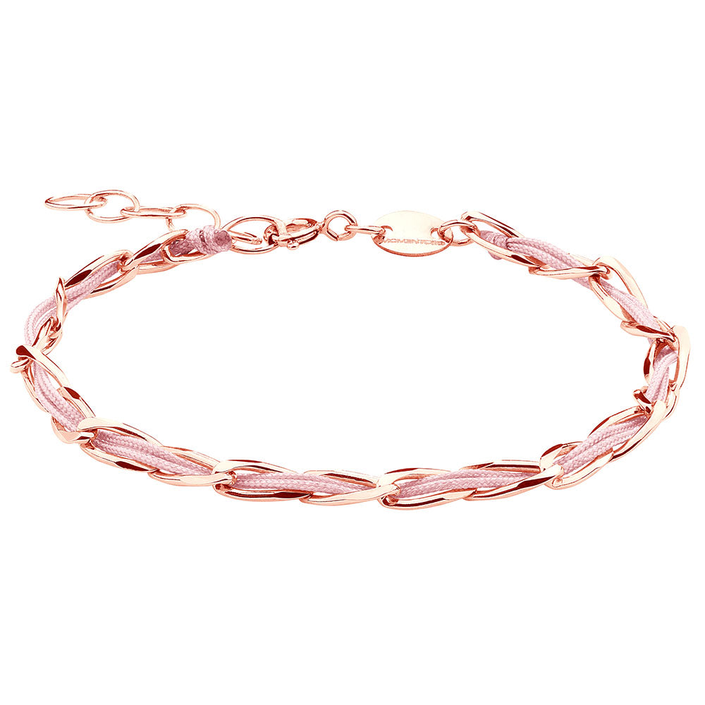 Armband Unico 925 Sterling Silber rosé vergoldet, Textil dunkelrosa