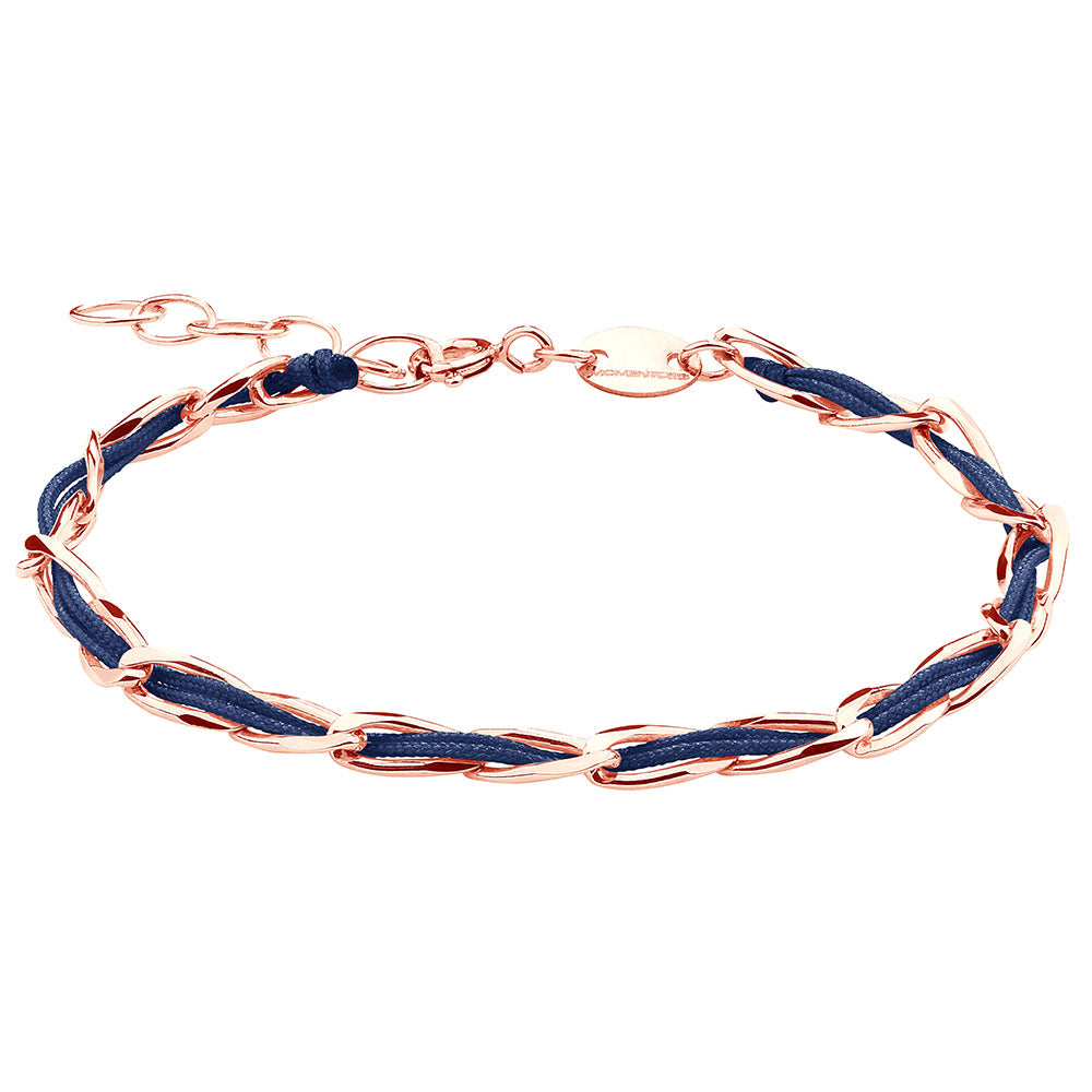 Armband Unico 925 Sterling Silber rosé vergoldet, Textil dunkelblau