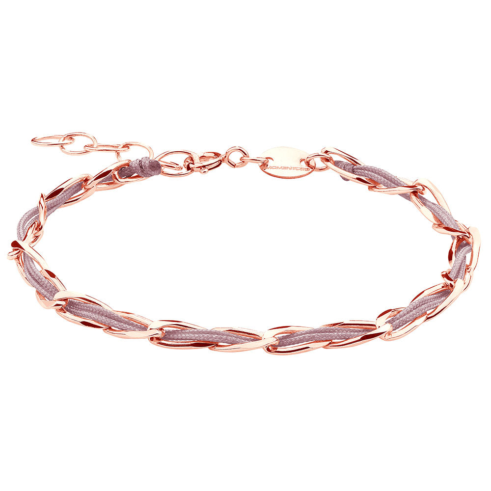 Armband Unico 925 Sterling Silber rosé vergoldet, Textil rosa-braun