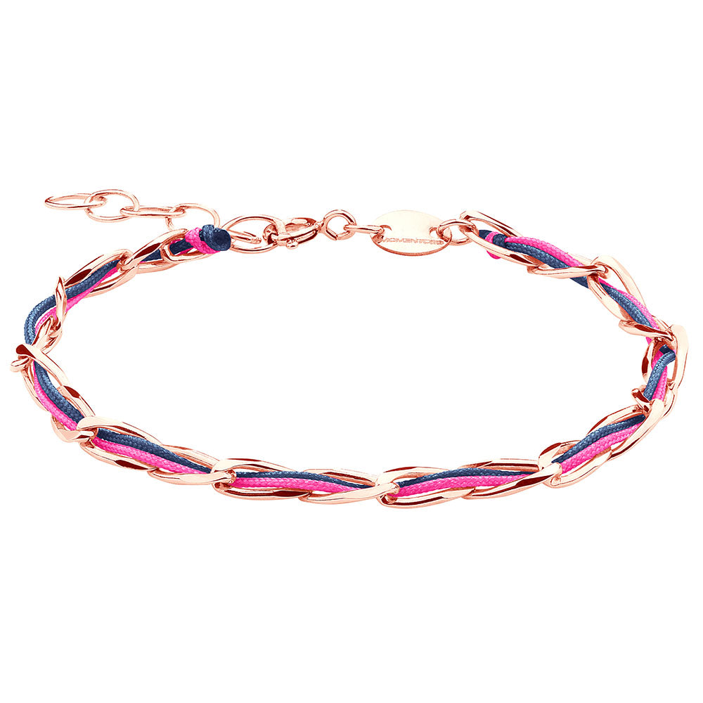 Armband Unico 925 Silber rosé vergoldet mit Textilband pink und dunkelblau