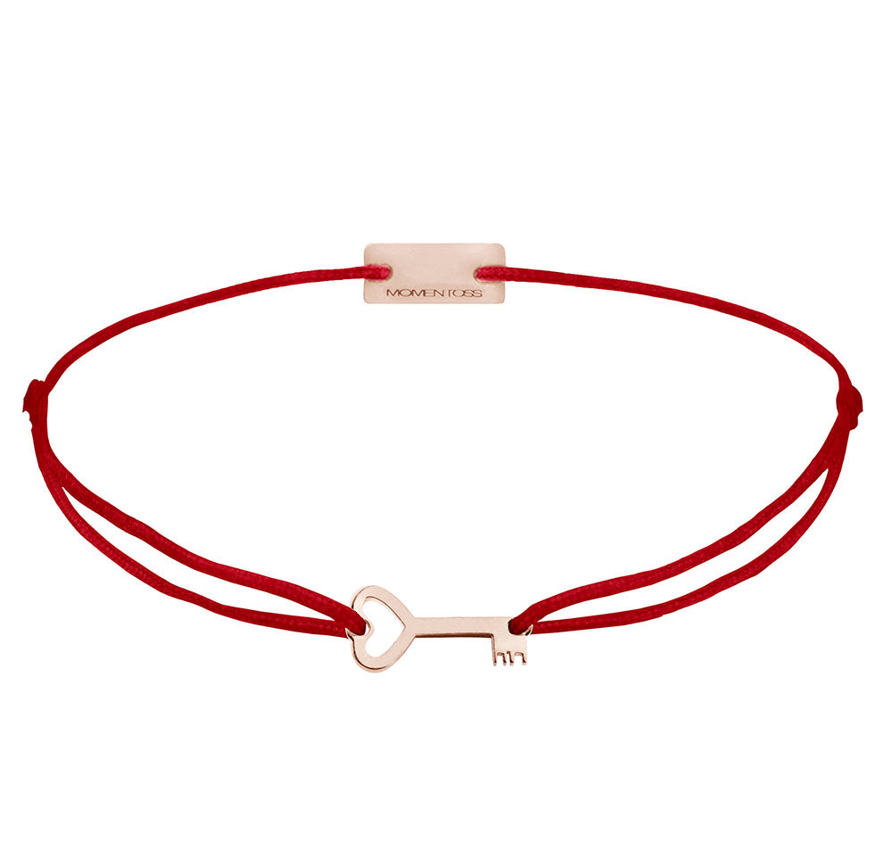 Schlüssel-Armband 925 Sterling Silber rosé vergoldet, Textilband dunkelrot