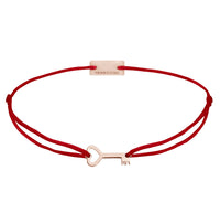 Schlüssel-Armband 925 Sterling Silber rosé vergoldet, Textilband dunkelrot