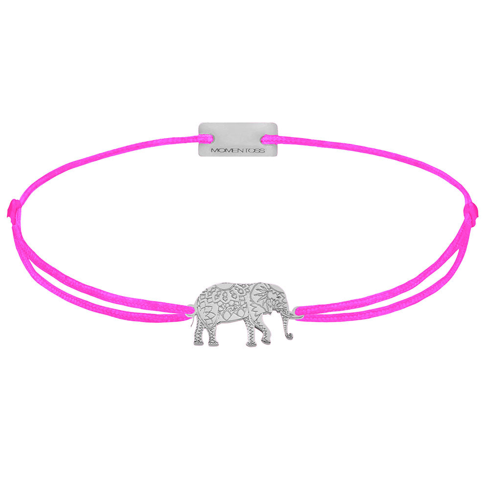 Elefant-Armband 925 Sterling Silber rhodiniert, Textilband pink