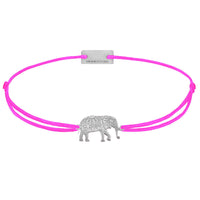 Elefant-Armband 925 Sterling Silber rhodiniert, Textilband pink