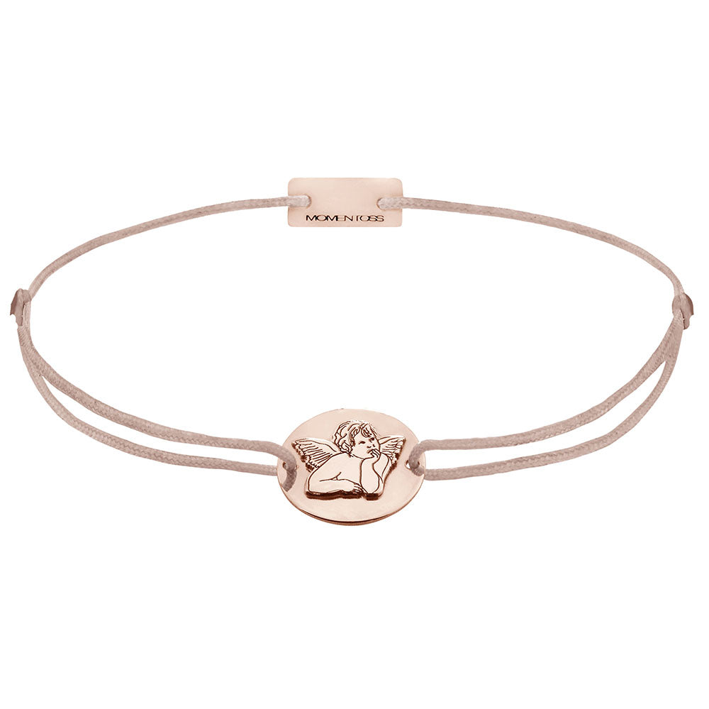 Schutzengel-Armband 925 Sterling Silber rosé vergoldet, Textilband braun-beige