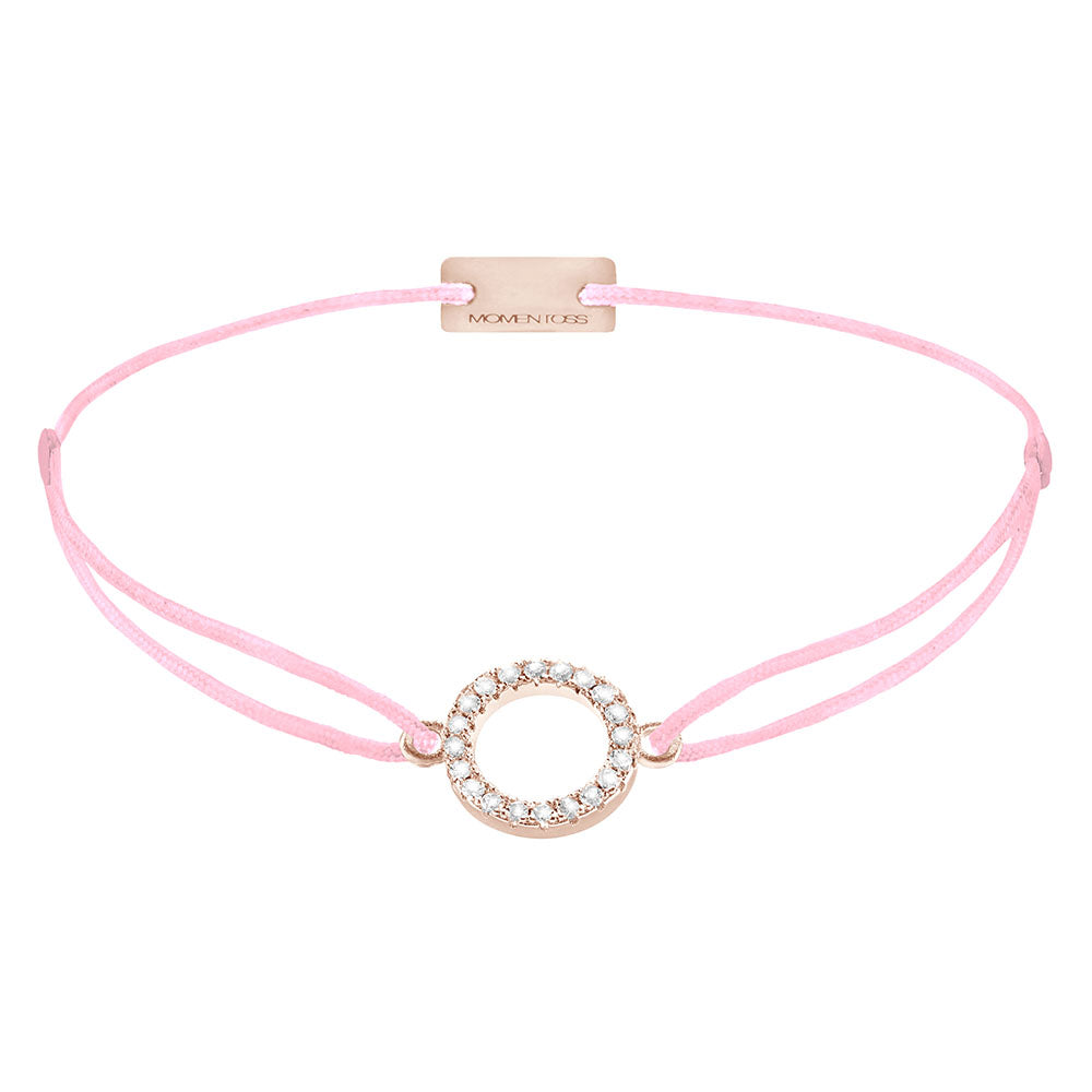 Armband Kreis Zirkonia 925 Silber rosé vergoldet, Textilband babyrosa
