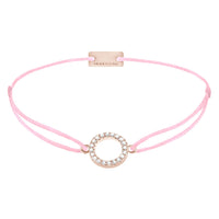 Armband Kreis Zirkonia 925 Silber rosé vergoldet, Textilband babyrosa