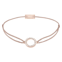 Armband Kreis Zirkonia 925 Sterling Silber rosé vergoldet, Textilband braun-beige