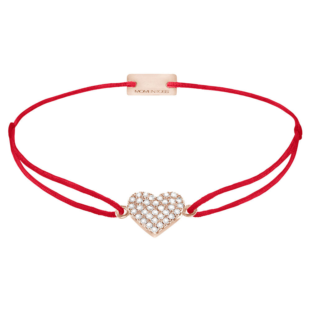 Herz-Armband pavé mit Zirkonia, 925 Sterling Silber rosé vergoldet, Textilband rot