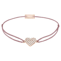 Herz-Armband pavé mit Zirkonia, 925 Sterling Silber rosé vergoldet, Textilband rosa-braun