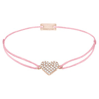 Herz-Armband pavé mit Zirkonia, 925 Sterling Silber rosé vergoldet, Textilband dunkelrosa