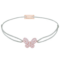 Schmetterling-Armband mit Zirkonia, 925 Sterling Silber rosé vergoldet, Textilband hellgrau