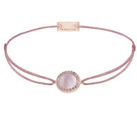 Perlmutt-Armband mit Zirkonia-Kranz, 925 Sterling Silber rosé vergoldet, Textilband rosa-braun