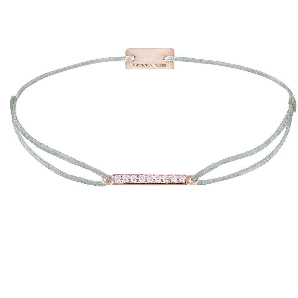 Armband Line Zirkonia 925 Silber rosé vergoldet mit Textilband hellgrau