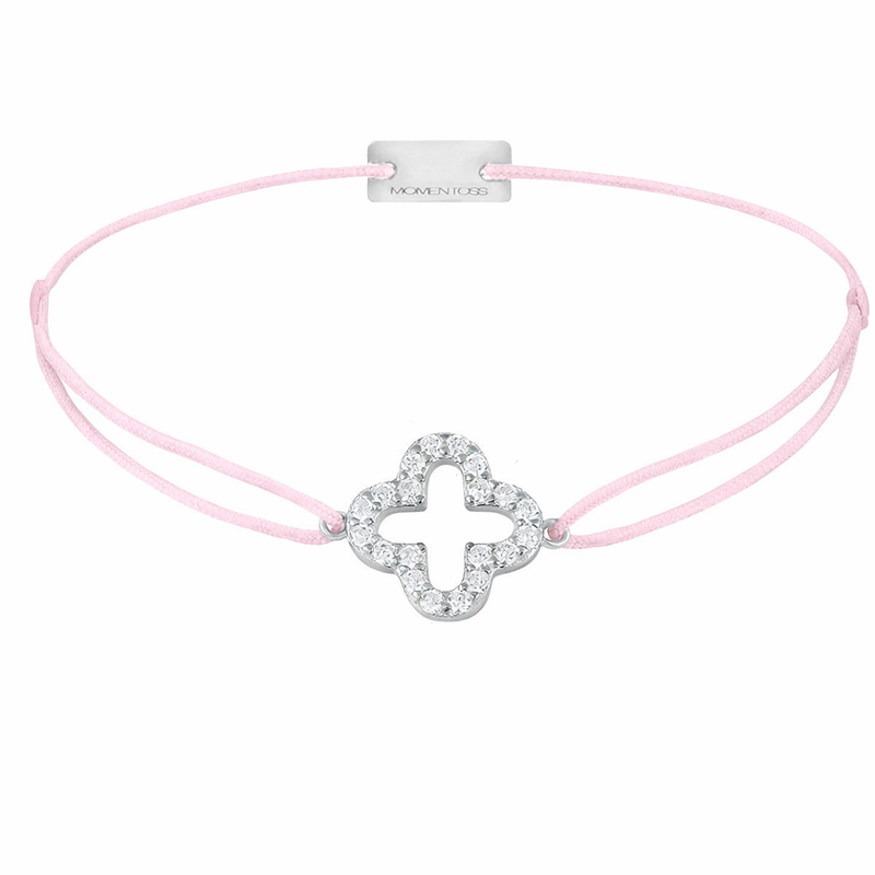 Kleeblatt Stoffarmband 925 Silber rhodiniert hellrosa Glück Momentoss Wien