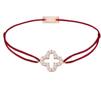Armband Cloverleaf Zirkonia 925 Silber rosé vergoldet, Textilband dunkelrot