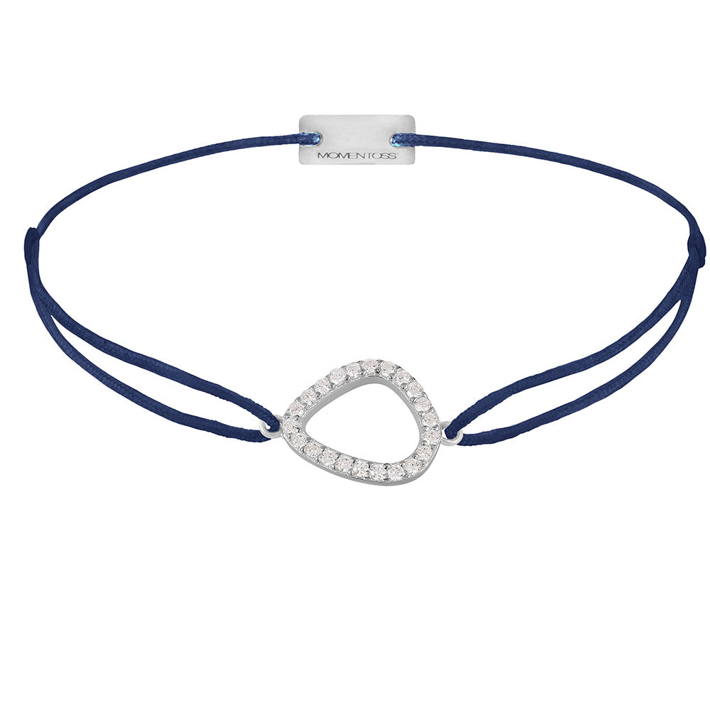 Fashion-Armband mit Zirkonia, 925 Sterling Silber rhodiniert, Textilband dunkelblau