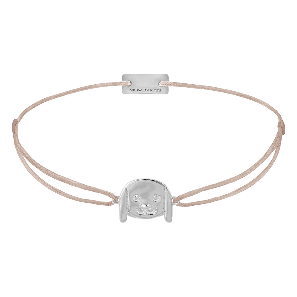 Bracelet Silver rhodium plated Dog, Textile light pink