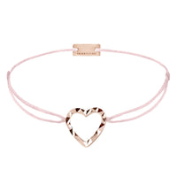 Armband Herz 925 Silber rosé vergoldet, Textilband babyrosa