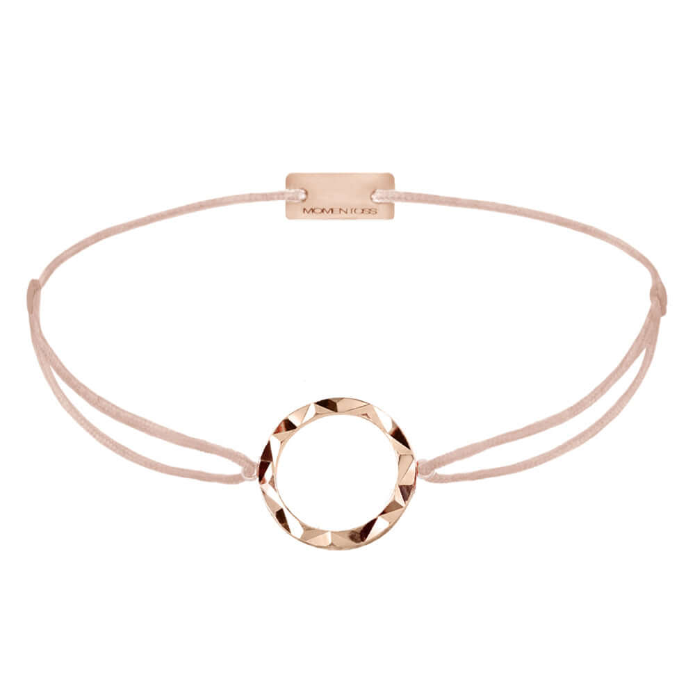 Armband Circle 925 Silber rosé vergoldet mit Textilband braun-beige