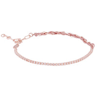 Armband Unico mit Zirkoniareihe, 925 Sterling Silber rosé vergoldet, Textil rosa-braun