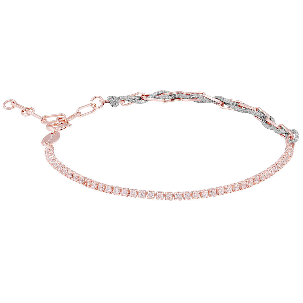 Armband Unico 925 Silber rosé vergoldet mit Zirkonia und Textilband hellgrau