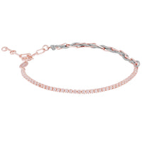 Armband Unico 925 Silber rosé vergoldet mit Zirkonia und Textilband hellgrau