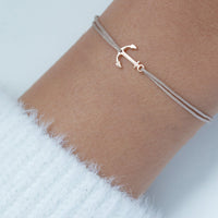 Anker-Armband 925 Sterling Silber rosé vergoldet, Textilband braun-beige, Nahaufnahme