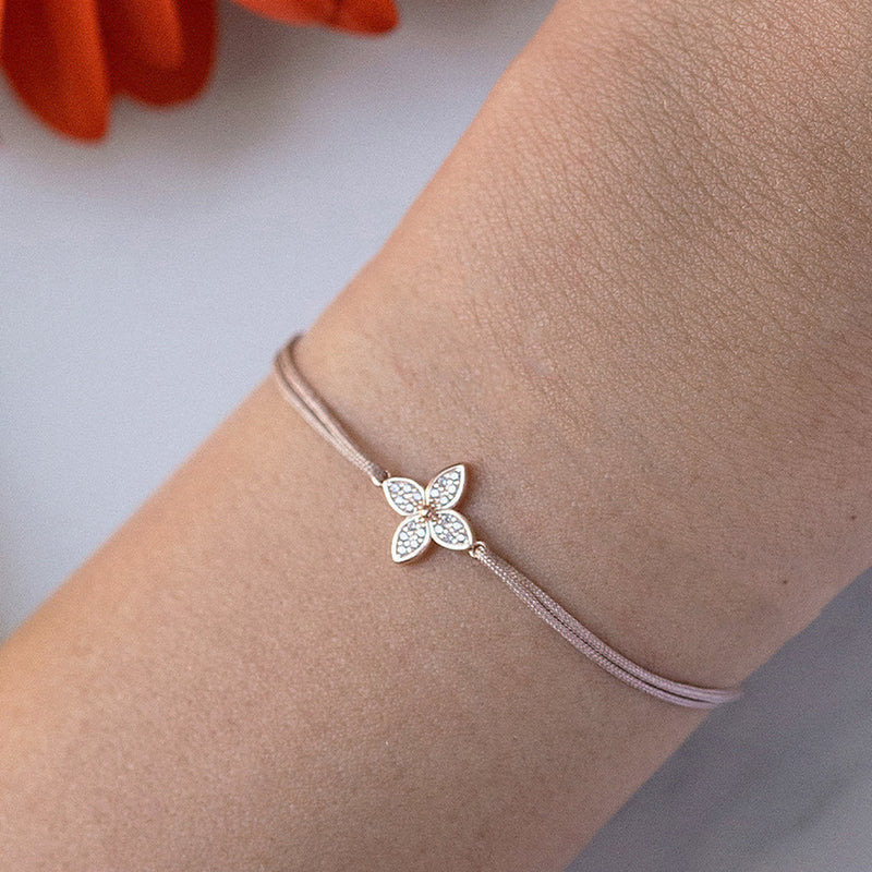 Blume Freundschaftsarmband 925 Silber Roségold braun-beige Schönheit Momentoss Wien