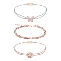 Armband Set Hellgrau, alle drei Armbänder im Überblick: Schmetterling, Unico und Schutzengel aus 925 Sterling Silber rosé vergoldet
