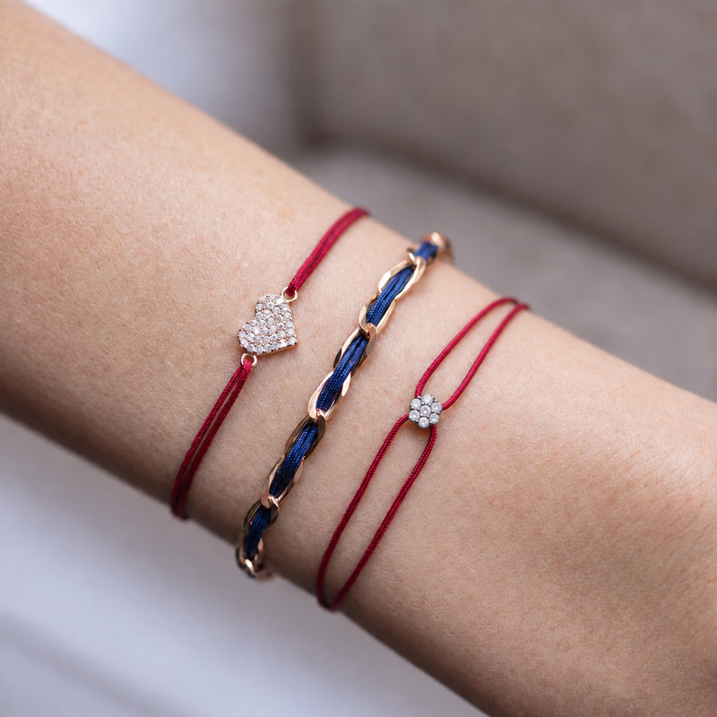 Armband Set mit 3 Armbändern am Handgelenk: Herz pavé rot, Unico dunkelblau und Zirkonia rot aus 925 Sterling Silber