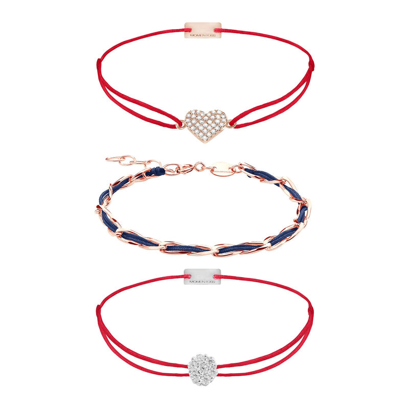 Armband Set Rot-Dunkelblau, alle drei Armbänder im Überblick: Herz pavé, Unico und Zirkonia aus 925 Sterling Silber