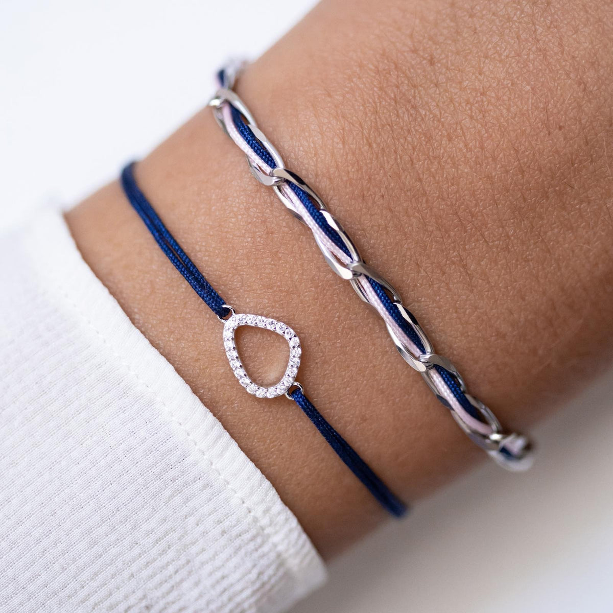 Armband Set Dunkelblau am Handgelenk: Fashion-Armband mit Zirkonia und Unico dunkelblau-rosa aus 925 Sterling Silber rhodiniert
