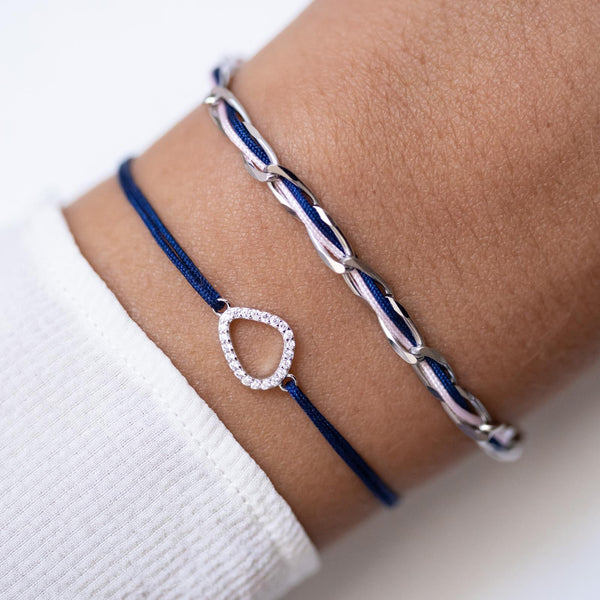 Armband Set Dunkelblau am Handgelenk: Fashion-Armband mit Zirkonia und Unico dunkelblau-rosa aus 925 Sterling Silber rhodiniert
