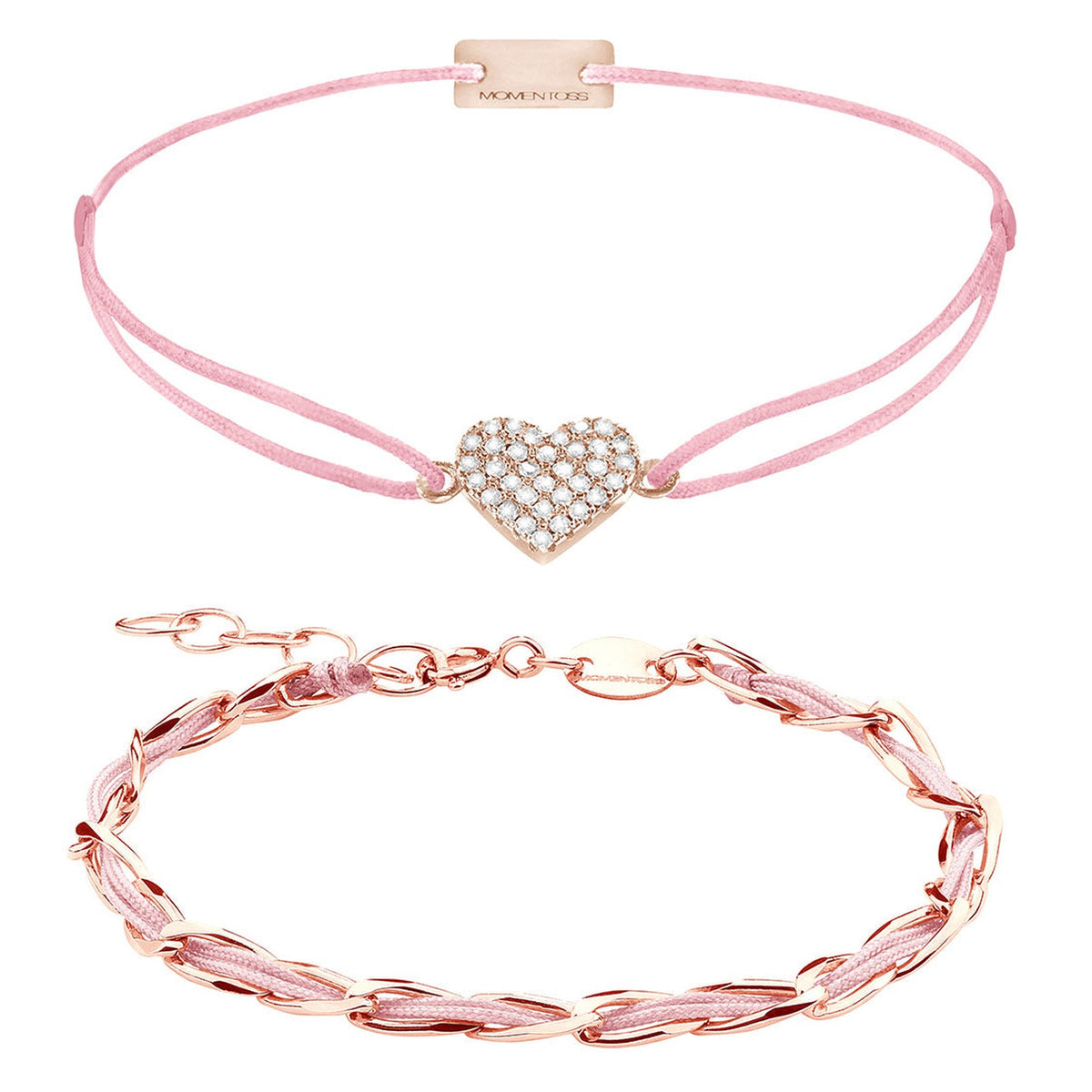Armband Set Dunkelrosa, beide Armbänder im Überblick: Herz pavé und Unico aus 925 Sterling Silber rosé vergoldet