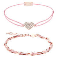 Armband Set Dunkelrosa, beide Armbänder im Überblick: Herz pavé und Unico aus 925 Sterling Silber rosé vergoldet