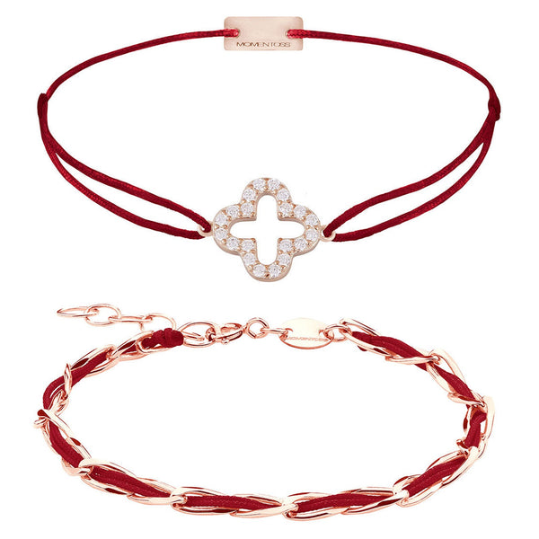 Armband Set dunkelrot – beide Armbänder Unico und Cloverleaf Zirkonia im Überblick