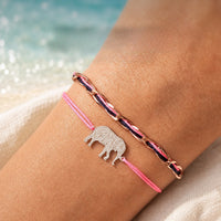Armband Set Pink am Handgelenk: Elefant-Armband pink rhodiniert und Unico Armband pink-dunkelblau aus 925 Sterling Silber rosé vergoldet