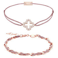 Armband Set Rosa-Braun, beide Armbänder im Überblick: Cloverleaf Zirkonia und Unico aus 925 Sterling Silber rosé vergoldet