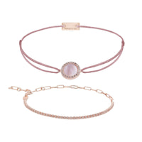 Armband Set Rosa-Braun, beide Armbänder im Überblick: Perlmutt und Unico Zirkonia aus 925 Sterling Silber rosé vergoldet