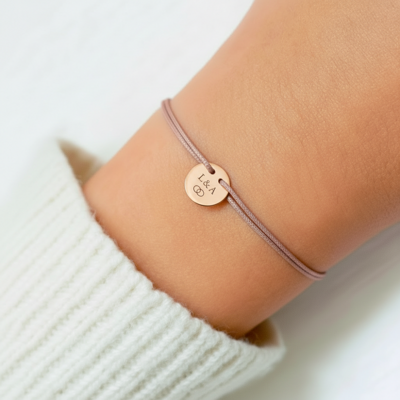 Armband 925 Silber Roségold runde Gravurplatte personalisierbar rosa-braun Momentoss Wien