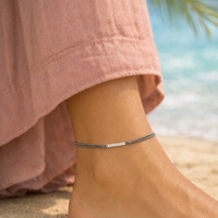 Fußkette Silber rhodiniert Line, Textil dunkelgrau