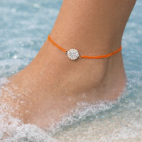 Fußkette Silber rhodiniert Rund pavé, Textil orange