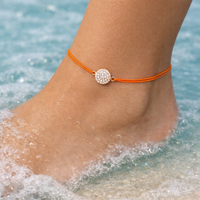 Armband Silber rosé vergoldet Rund pavé, Textil orange