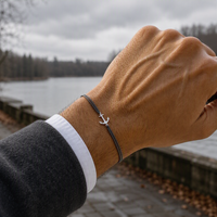Herren Armband Silber rhodiniert Anker, Textil dunkelgrau